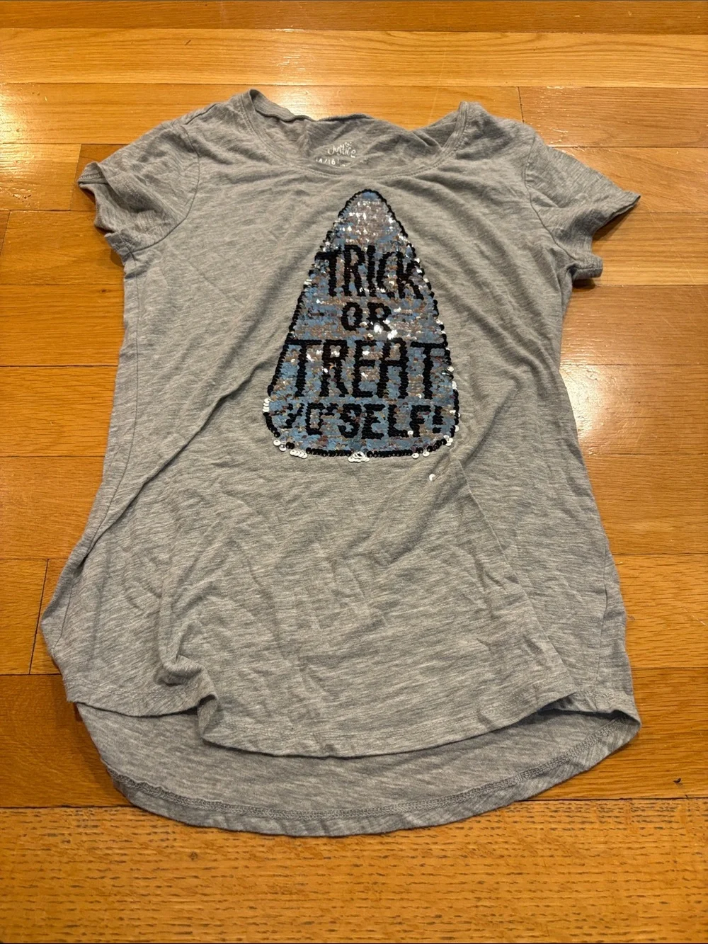 Justice Gray Short-Sleeve Tee with Sequin Candy Corn Graphic